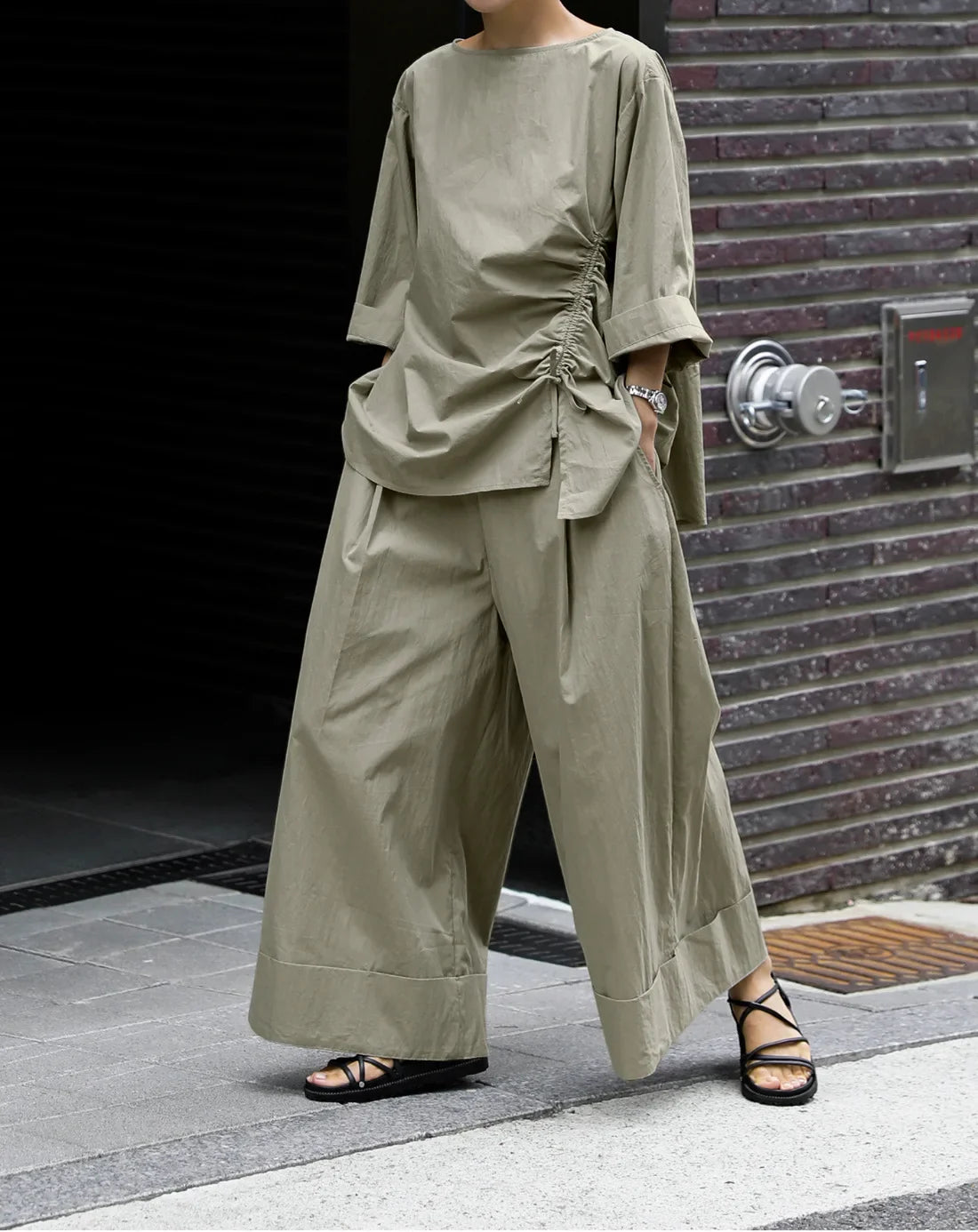 Japanese Cotton Top with Asymmetrical Ruching