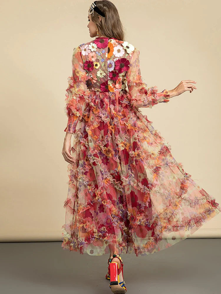 Floral Ruffle Midi Dress | Romantic Gown