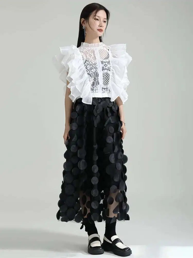 Black Circle Pull On Midi Skirt