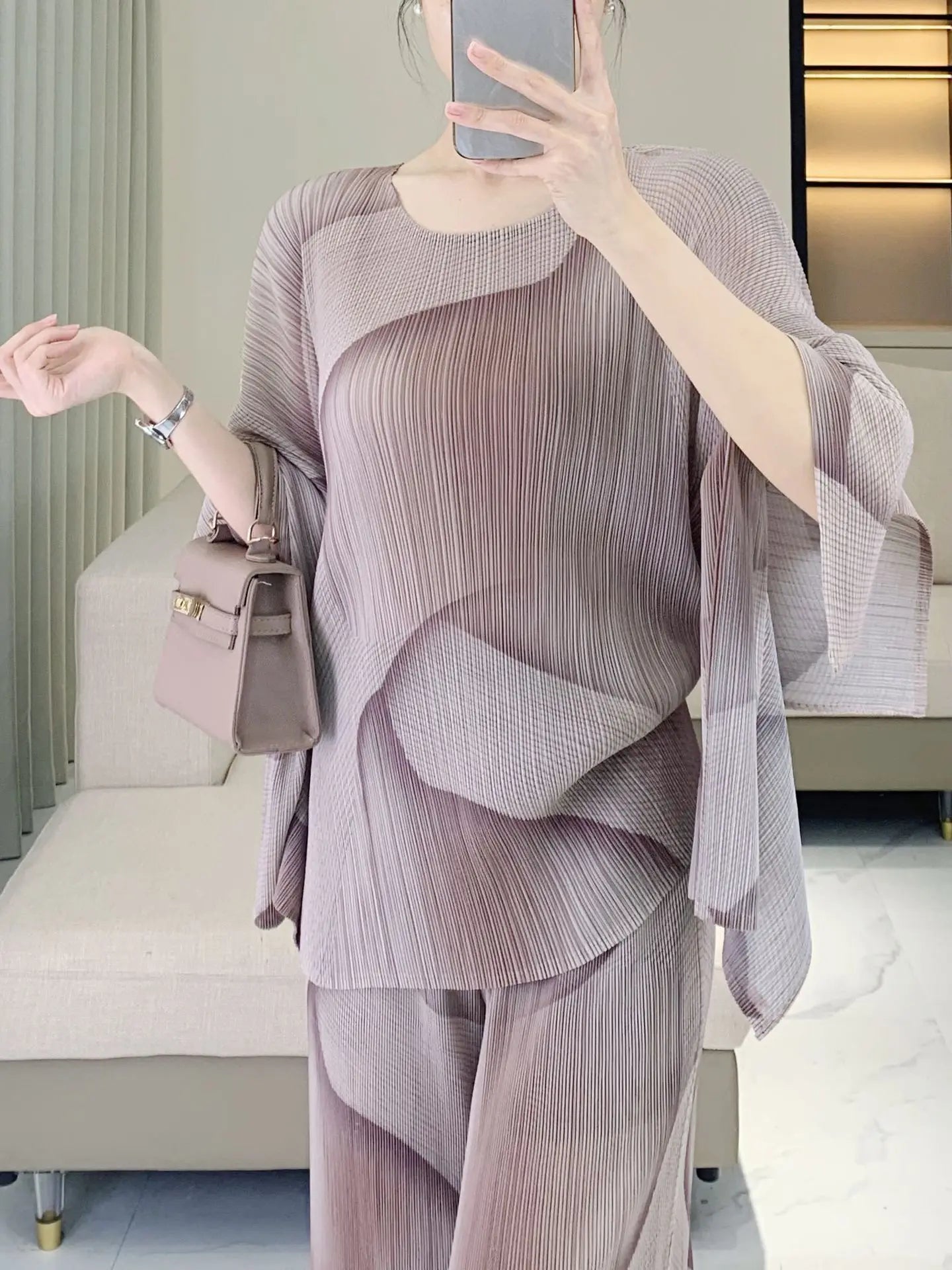 Luxe Japanese Pleats Pull-On Pants & Top Co-Ord Set