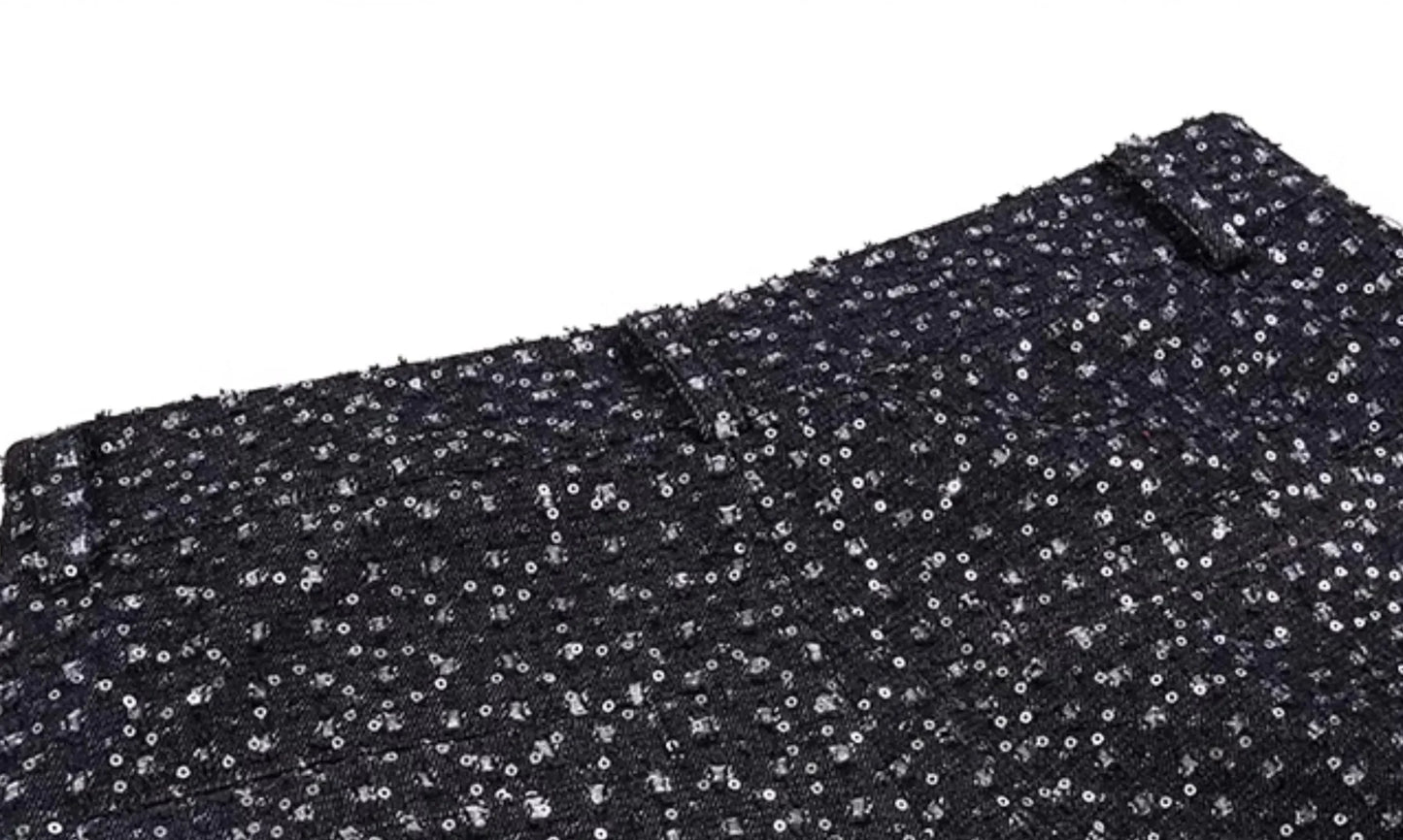 Men's Wool Blend Wide-Leg Beaded Trousers