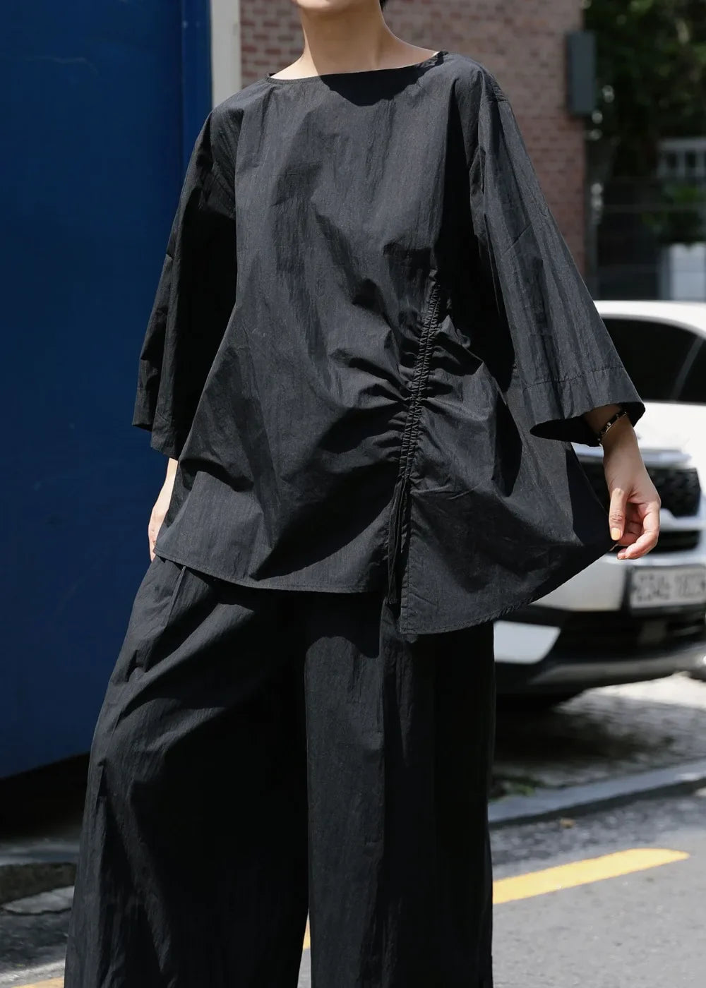 Japanese Cotton Top with Asymmetrical Ruching