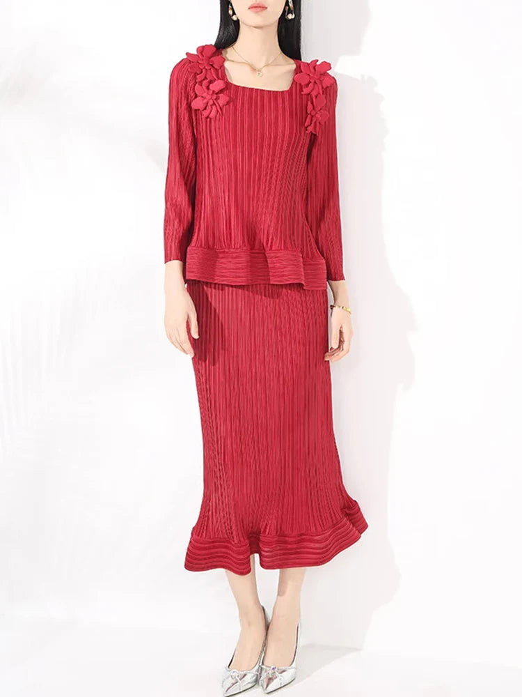 Luxury Pleated Top & Skirt - Designer, Formal Event Outfit