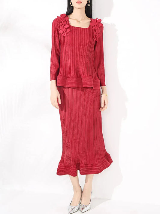 Luxury Pleated Top & Skirt - Designer, Formal Event Outfit