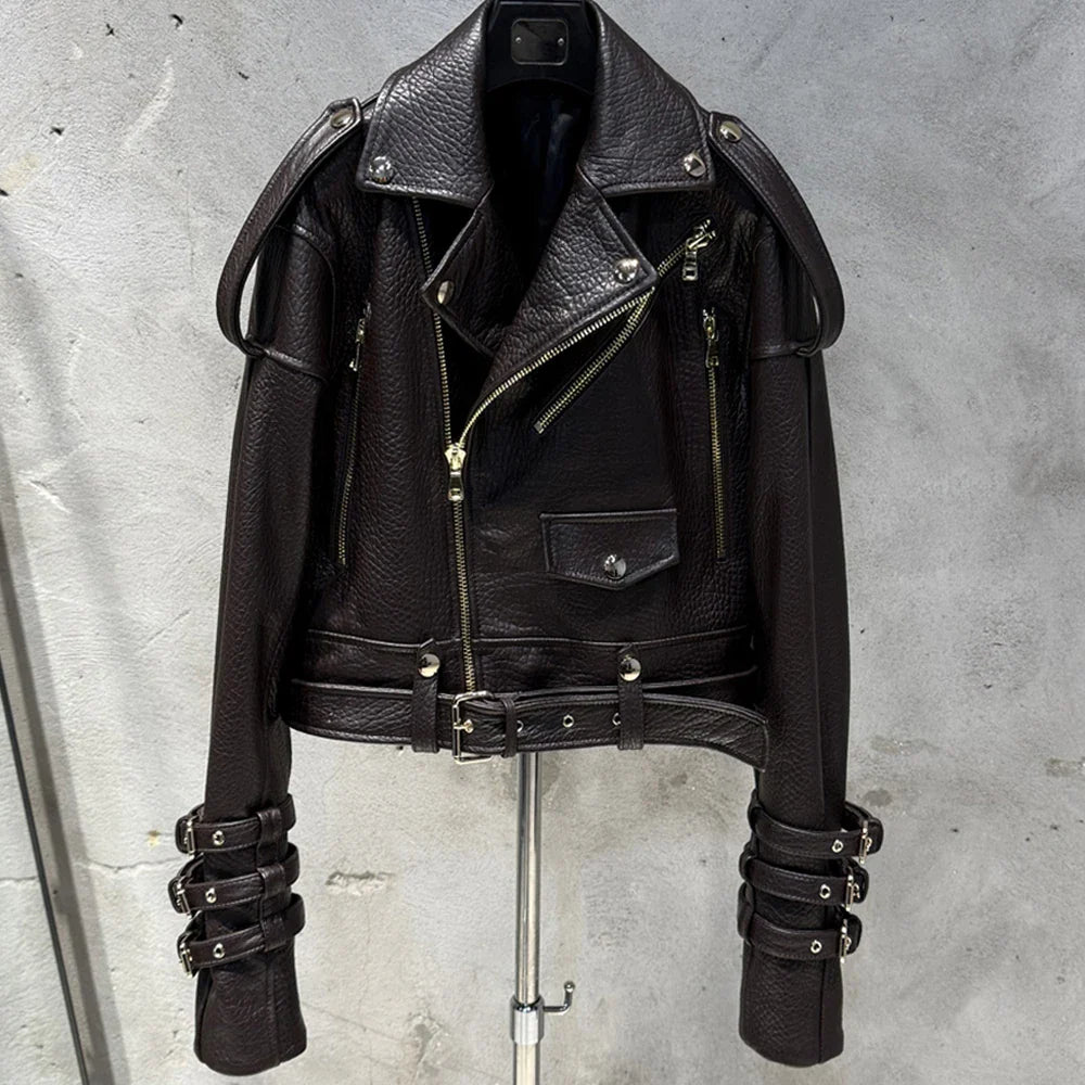 Luxury Women's Lambskin Cropped Biker Jacket