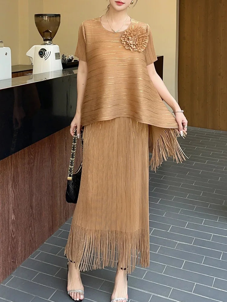 Luxury Modest Pleated Relaxed Skirt Set