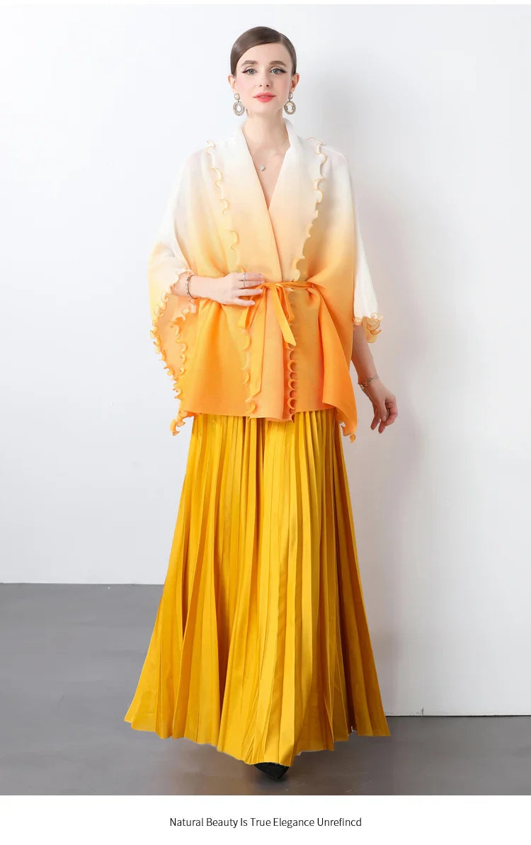 Plissé Pleated Long Skirt With Capelet Top