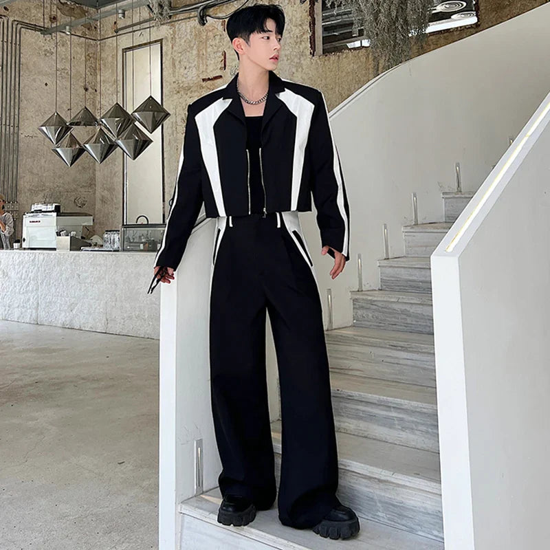 Men's 2-Piece Casual Black Blazer + Baggy Trousers Set