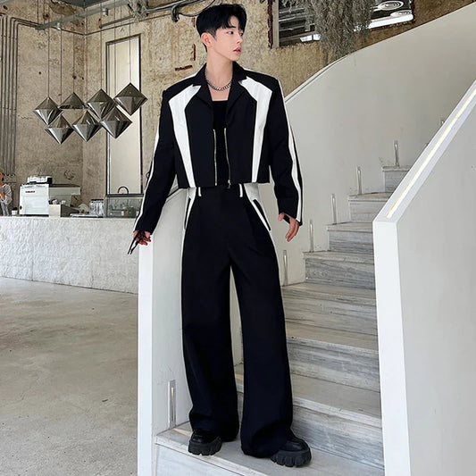 Men's 2-Piece Casual Black Blazer + Baggy Trousers Set
