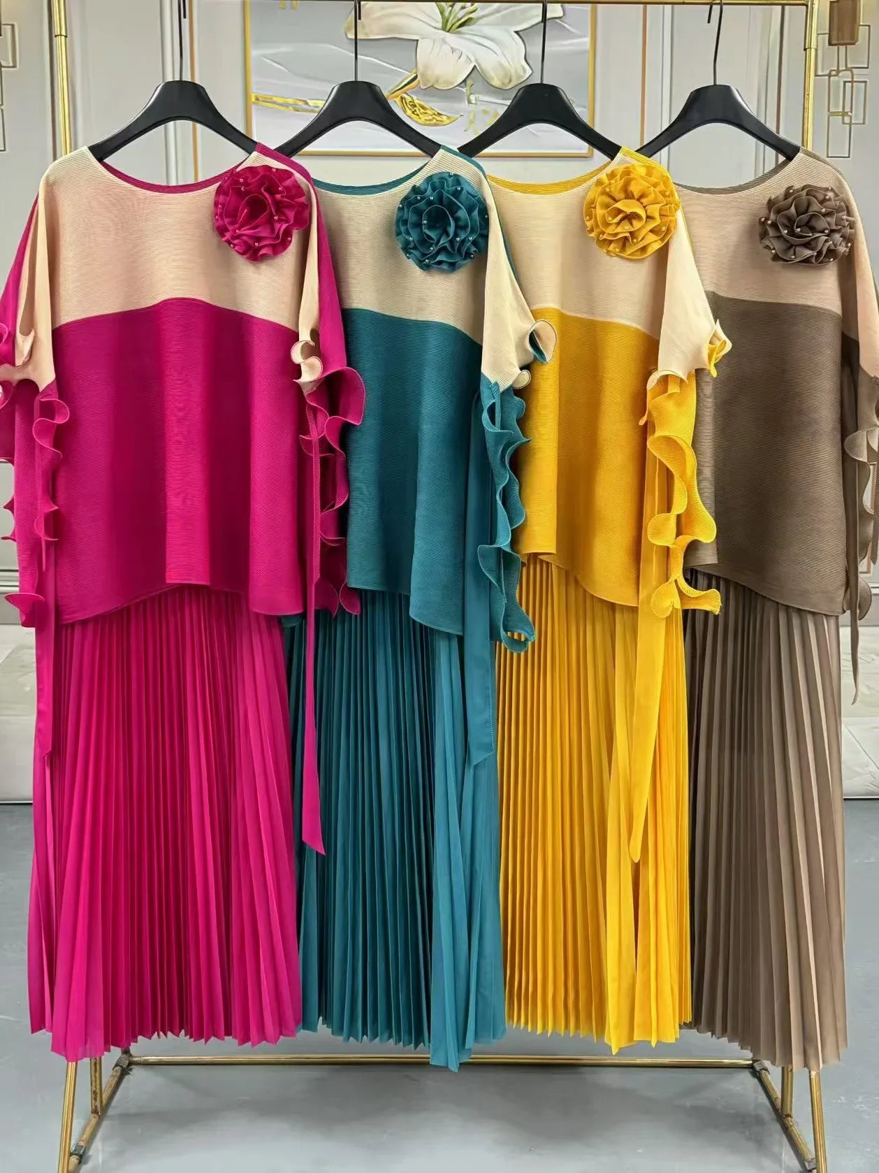 Luxury Pleated Top & Skirt Set