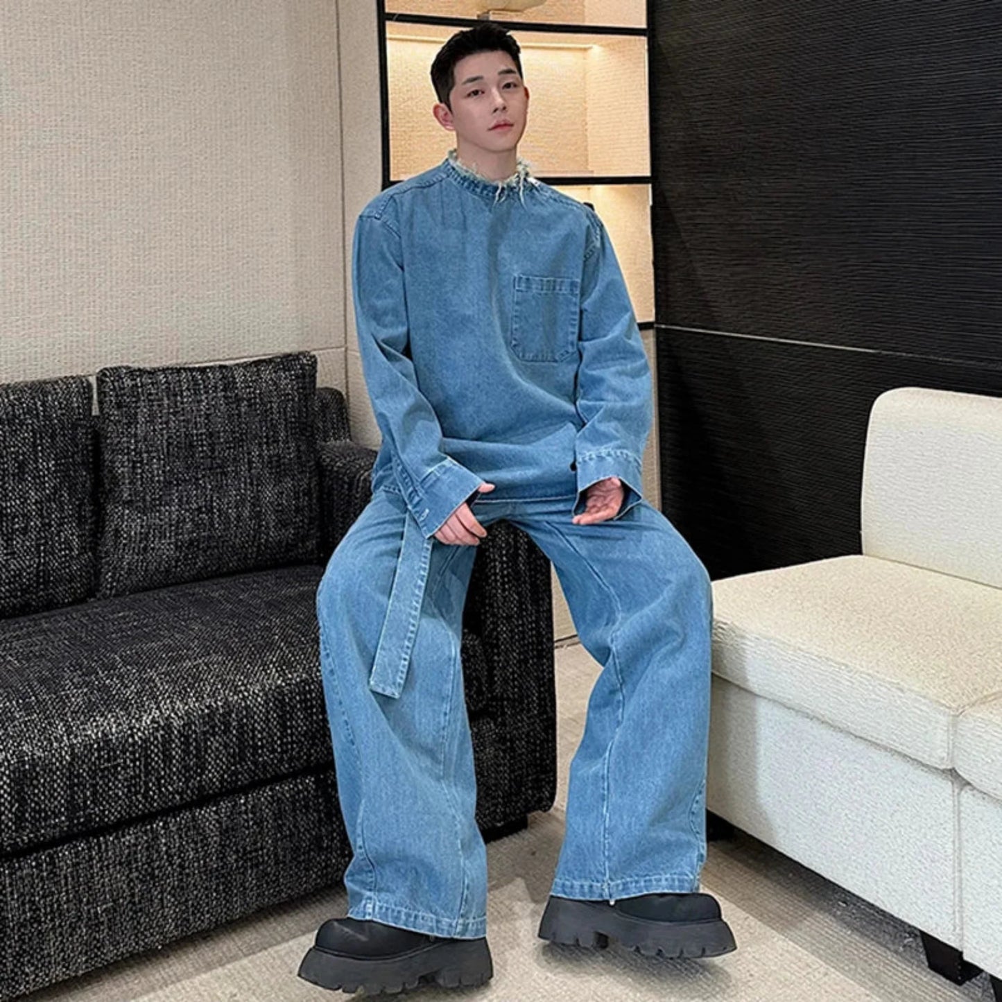 Men's Japanese Double Denim Two-Piece Set