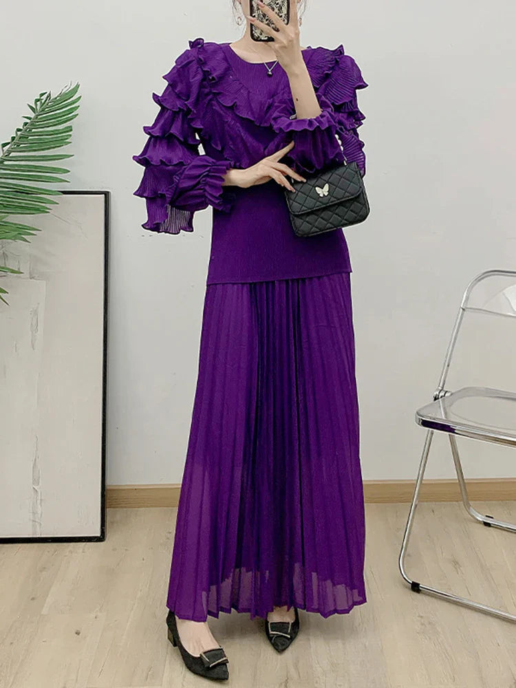 Luxury Truly Pleated Ruffle Long Skirt Set