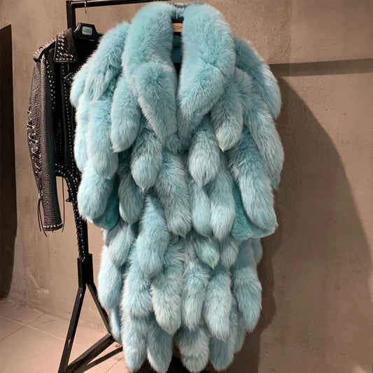 Genuine Fox Fur Tail Oversized 2-in-1 Coat