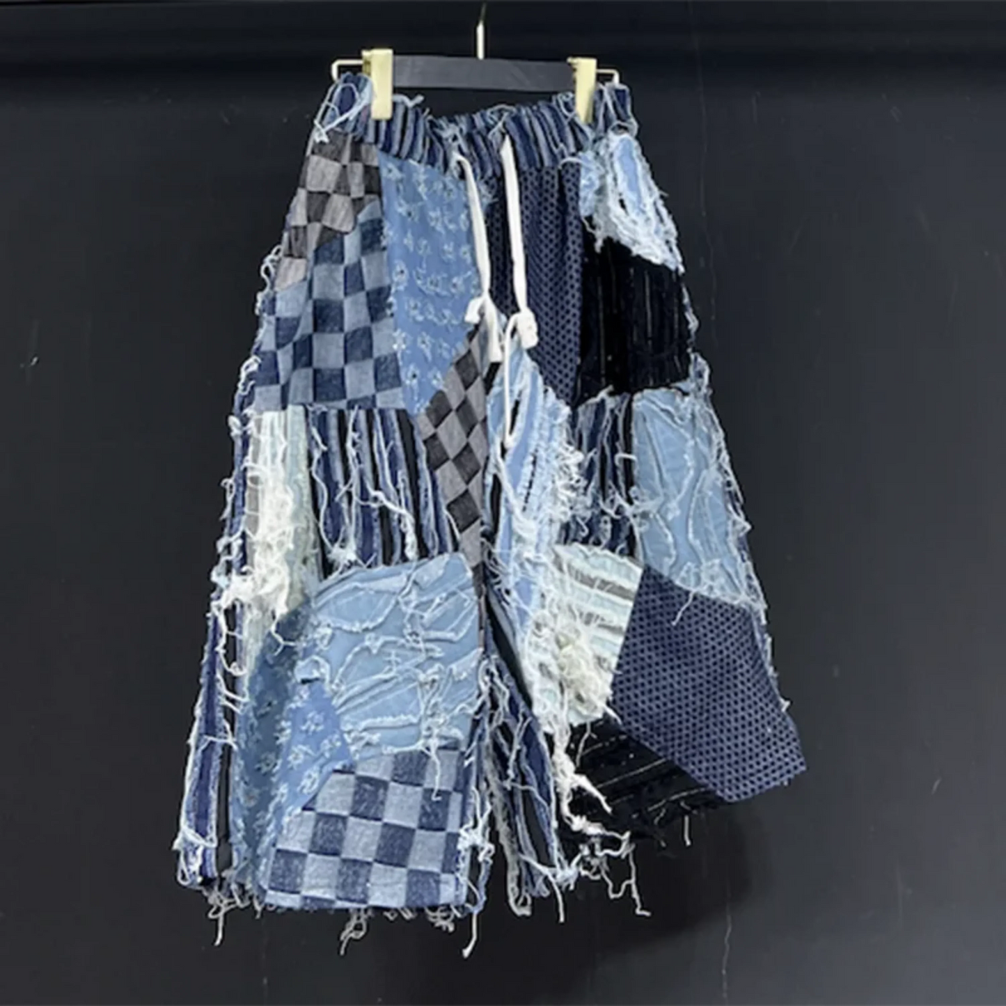 Men's Distressed Denim Patchwork Shorts