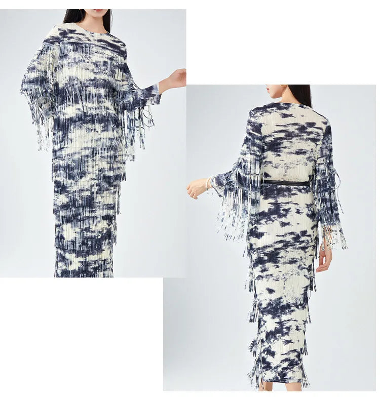 Truly Pleated Tasseled Sleeve Midi Dress