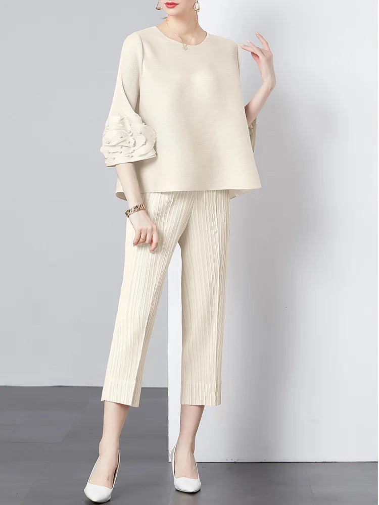 Women's Plissé Top & Cropped Pant Set