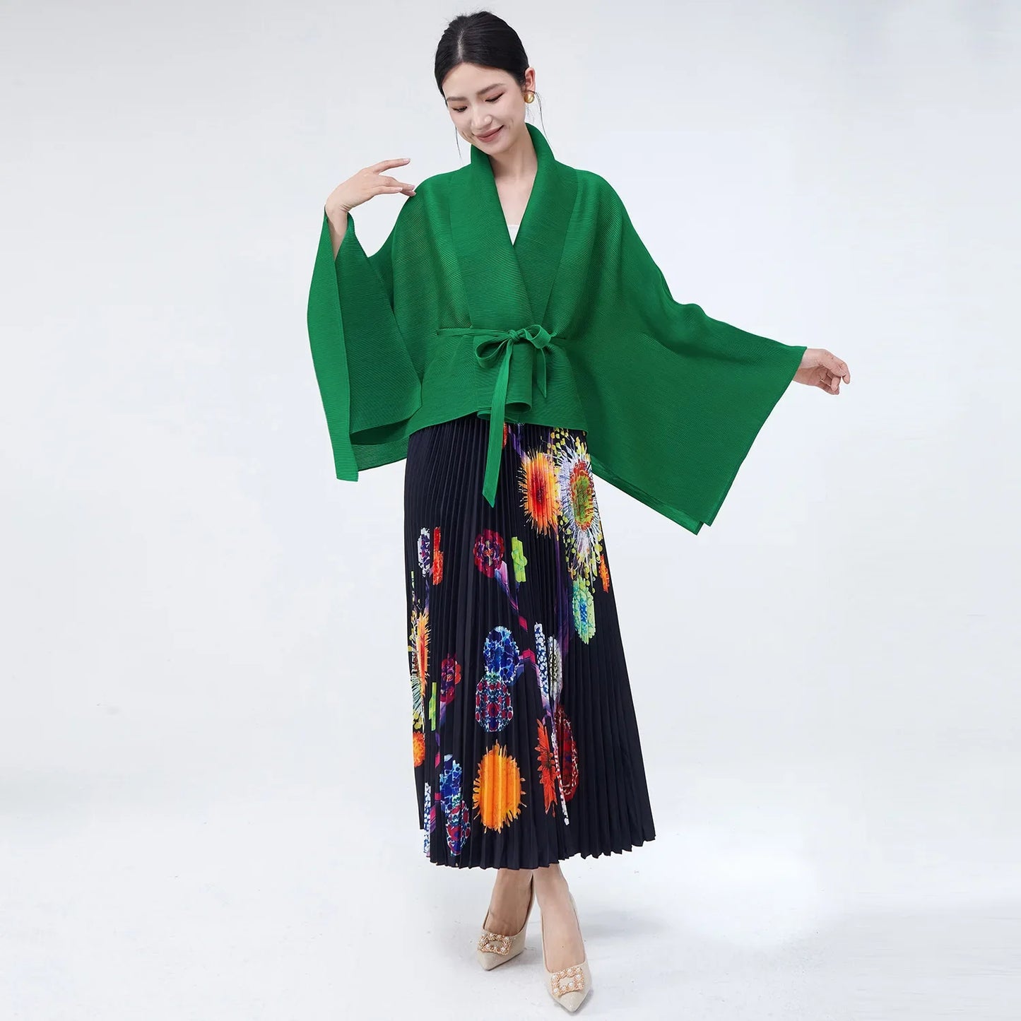 Wrap Top & Pleated Skirt Set