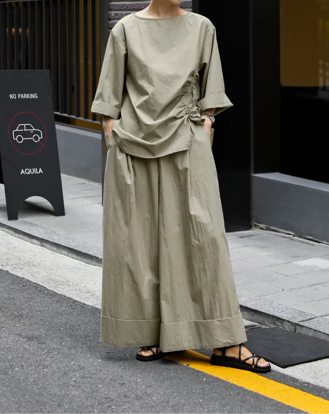 Japanese Cotton Top with Asymmetrical Ruching