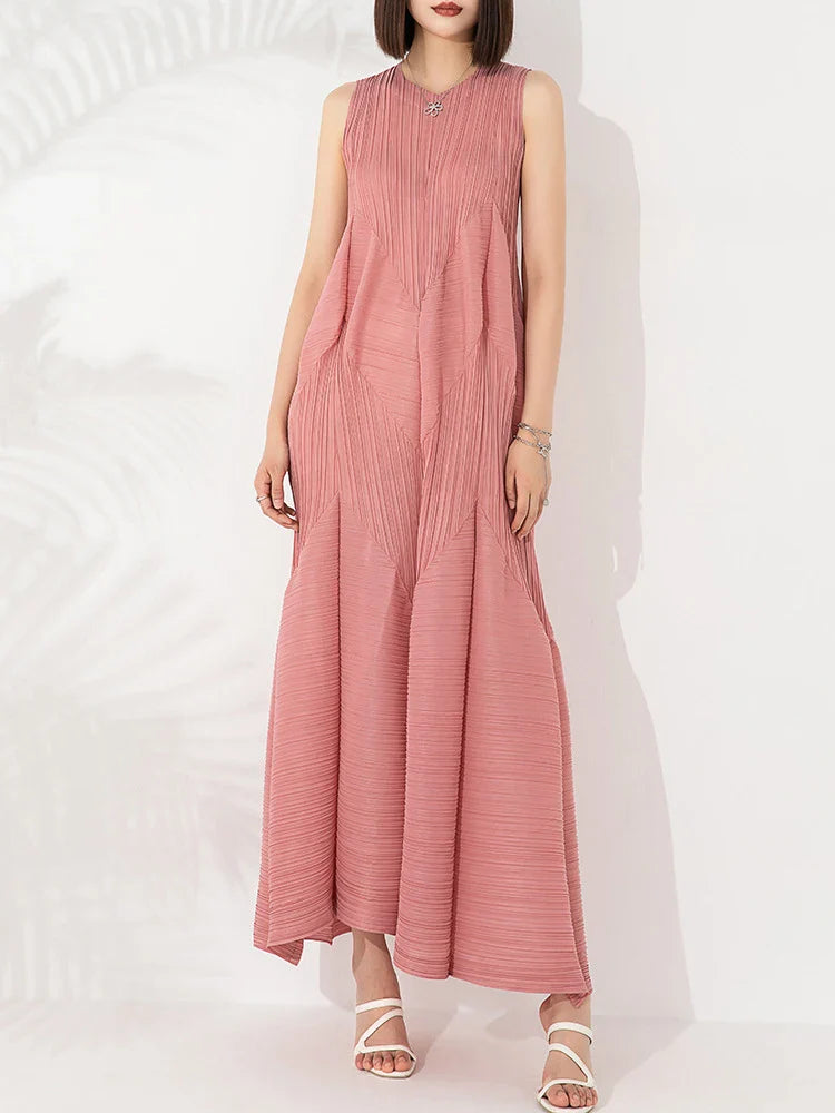 Japanese Pleated Midi Dress - Sleeveless