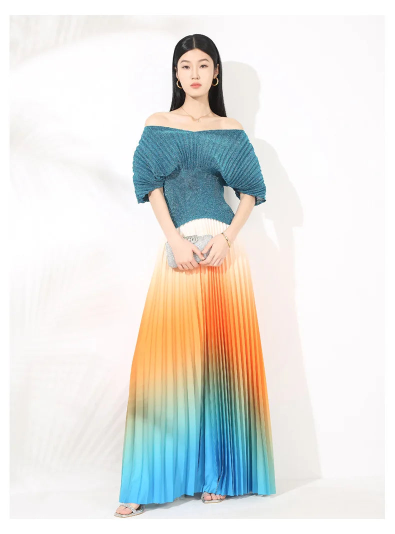 Metallic Pleated Top & Plisse Maxi Skirt Set