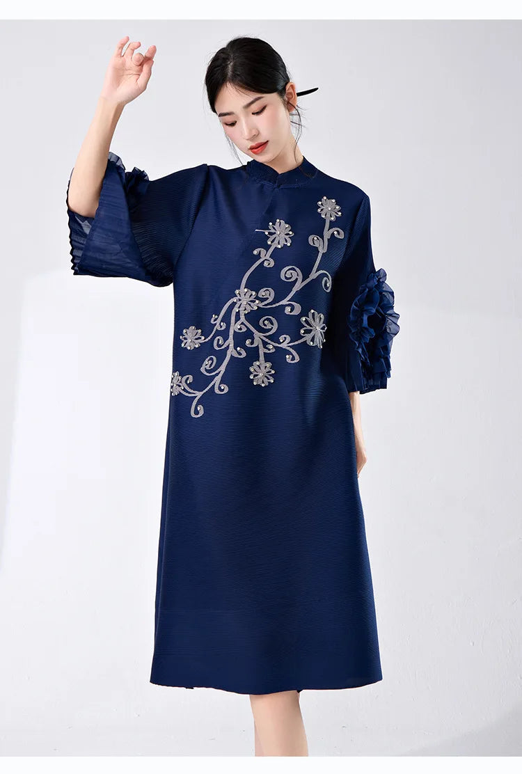 Women's Pleated Dress with Ruffle Sleeves â€?Elegant & Stylish