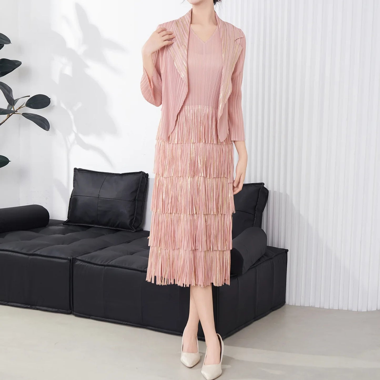 Japanese Pleat Dress & Cardigan