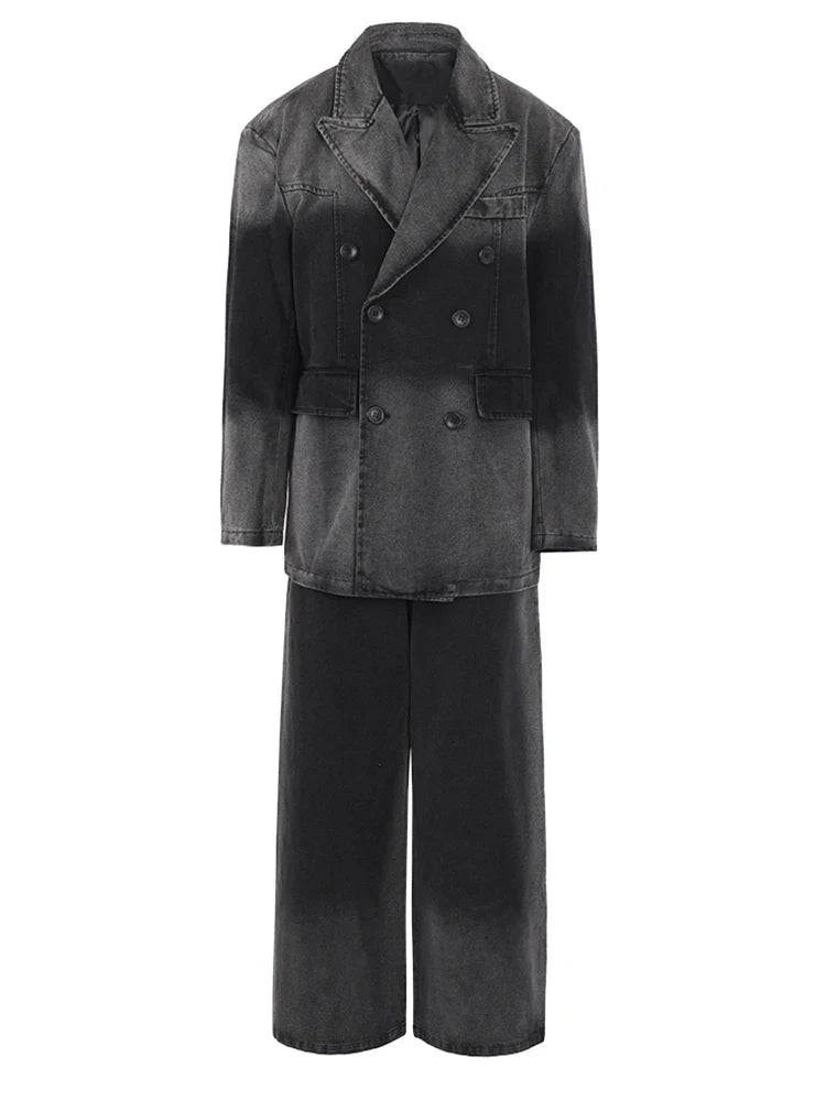 Women's Oversized Gray Denim Jacket & Jeans 2-Piece Set