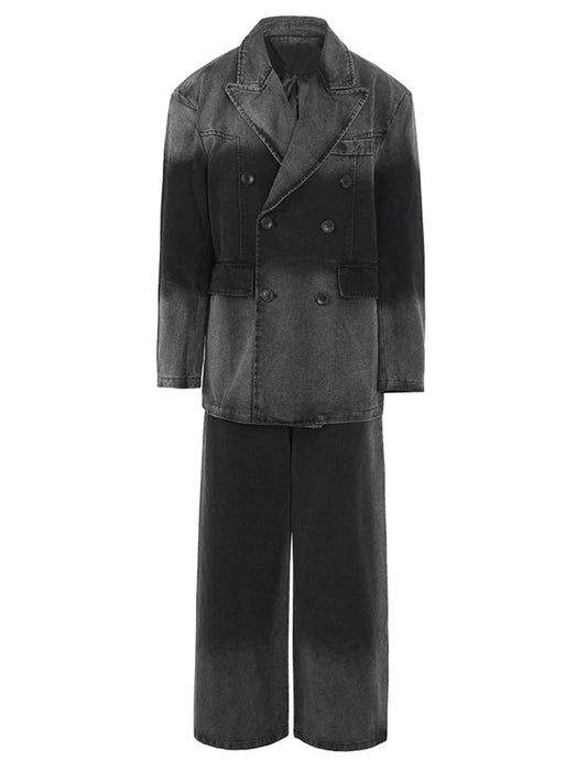 Women's Oversized Gray Denim Jacket & Jeans 2-Piece Set