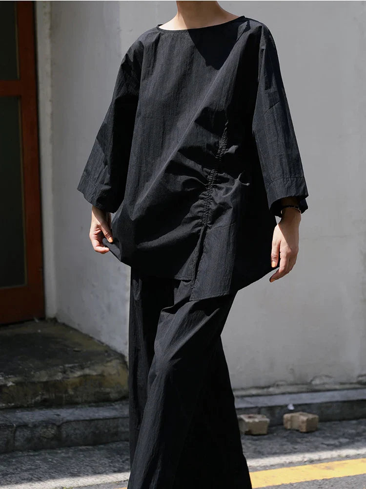 Japanese Cotton Top with Asymmetrical Ruching