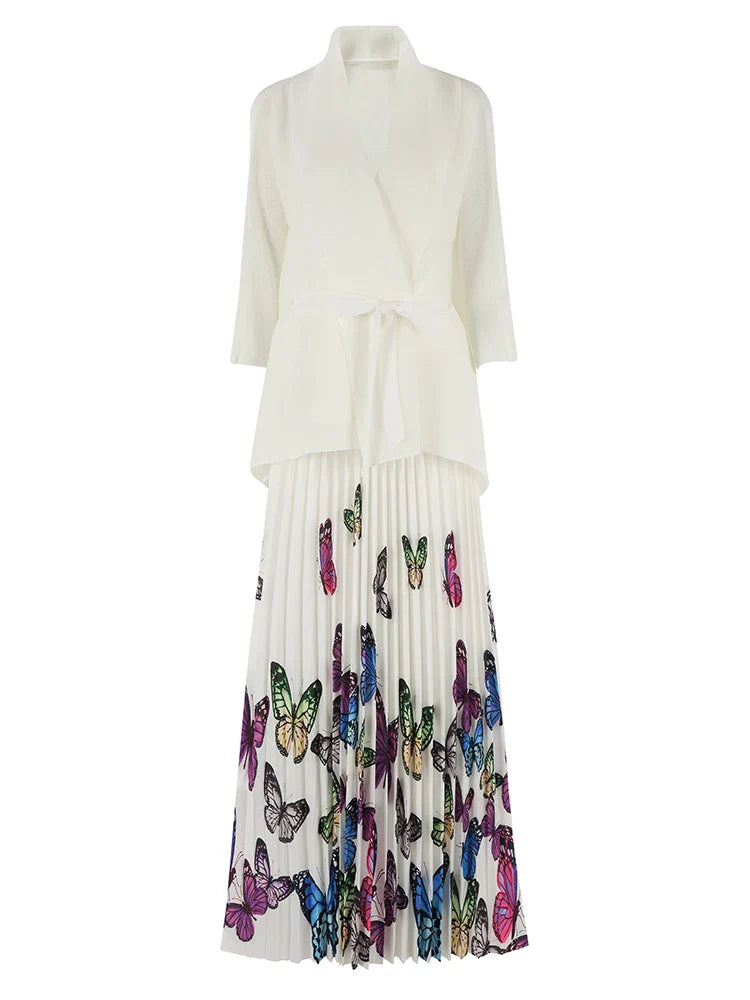 Women's Butterfly Pleated Modest Top & Flowy Skirt