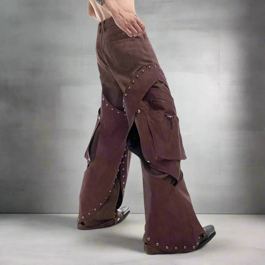 Men's Western Suede Cargo Baggy Pants