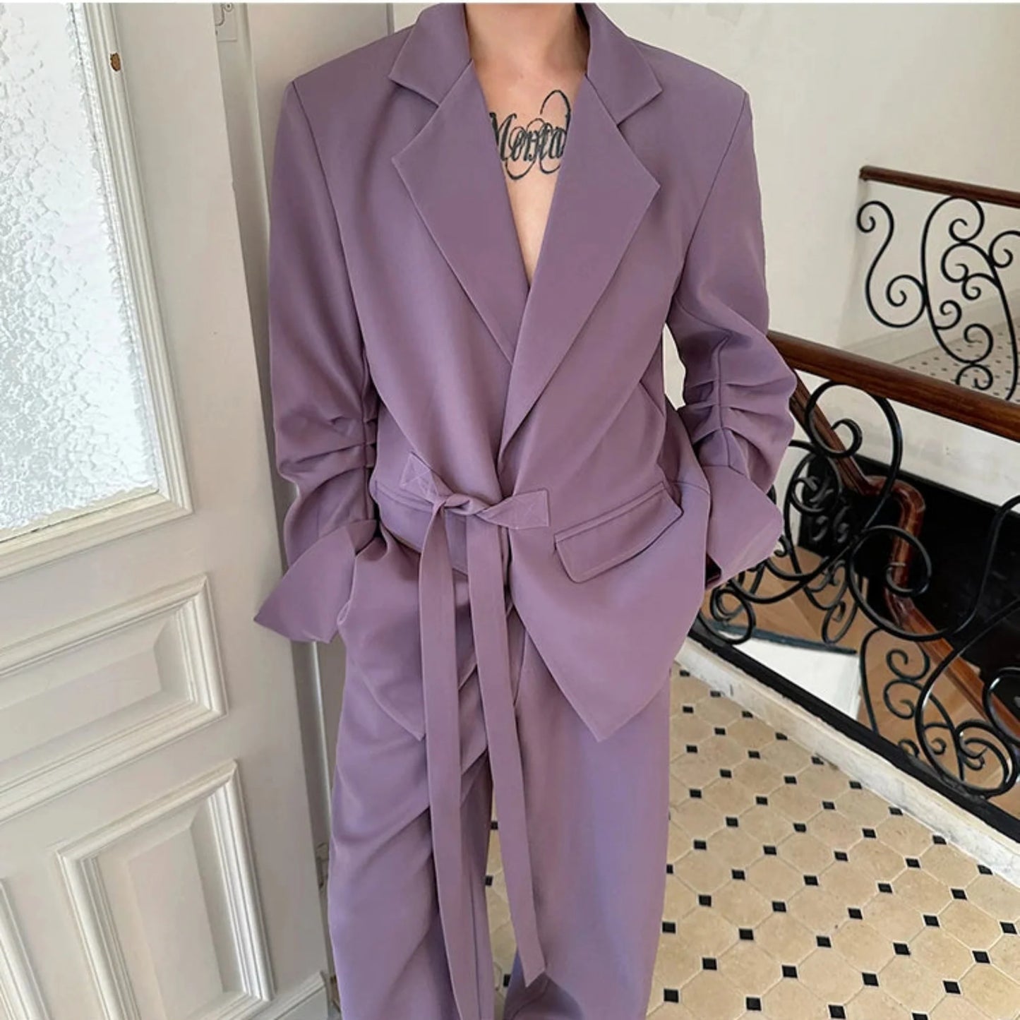 Men's Wrap Blazer & Trousers Baggy Suit Set