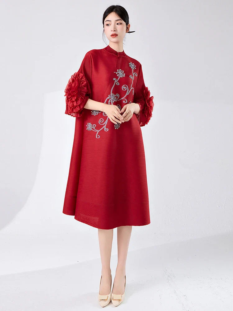 Women's Pleated Dress with Ruffle Sleeves â€?Elegant & Stylish