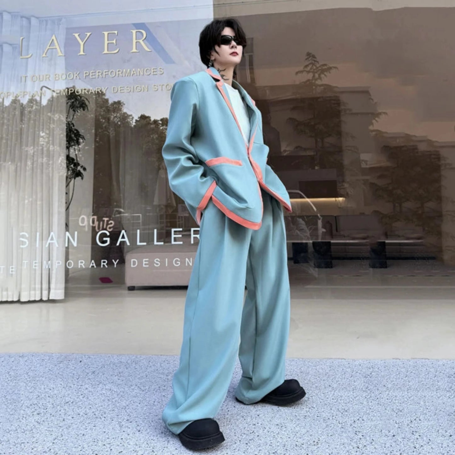 Men's Relaxed-Fit Blazer & Wide-Leg Trousers Suit Set