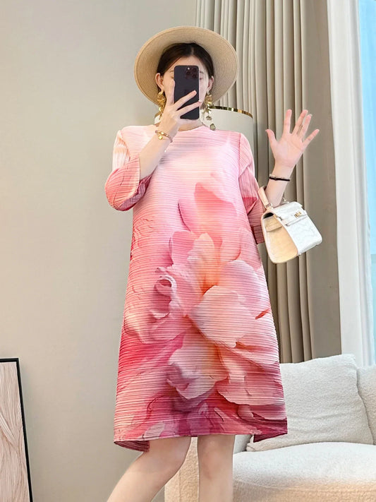 Luxury Pleated Floral Midi Dress