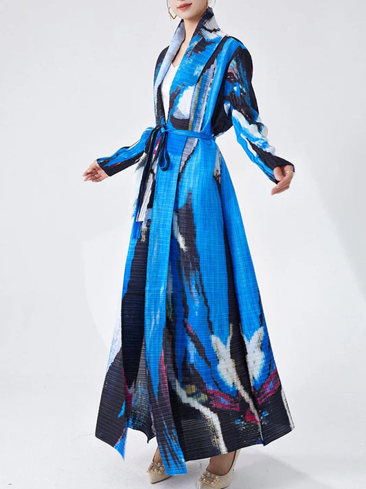Luxe Truly Pleated Windbreaker - Blue Long Robe Coat