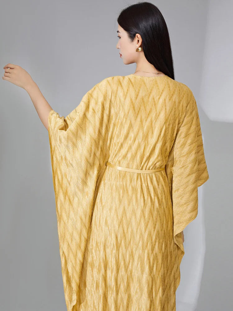 Truly Pleated Batwing Sleeve Couture Dress