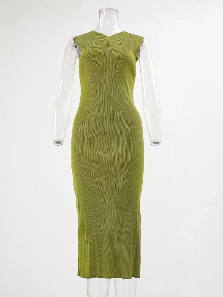 Plissé Pleated Crepe Combo Midi Dress