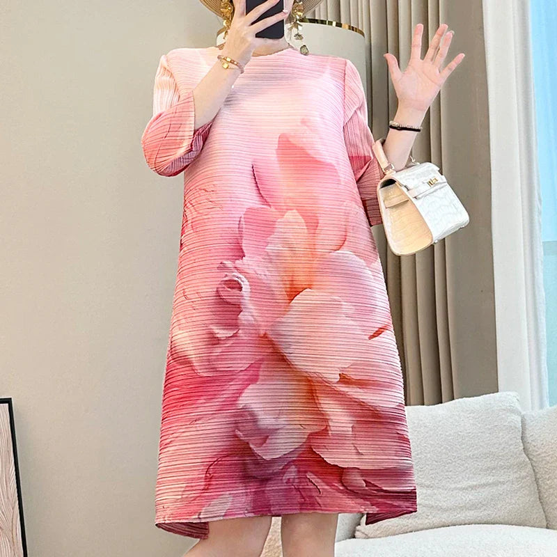 Luxury Pleated Floral Midi Dress