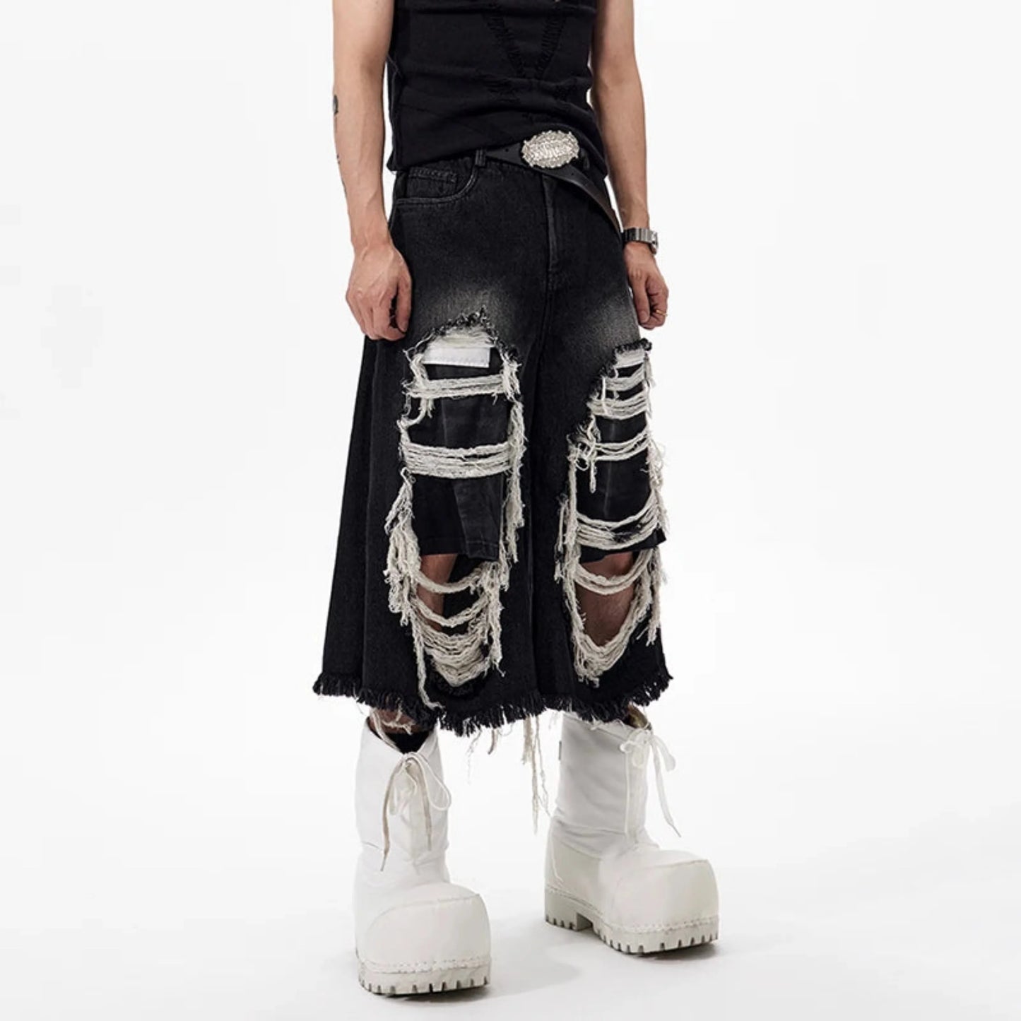 Men's Luxury Denim Distressed Culottes