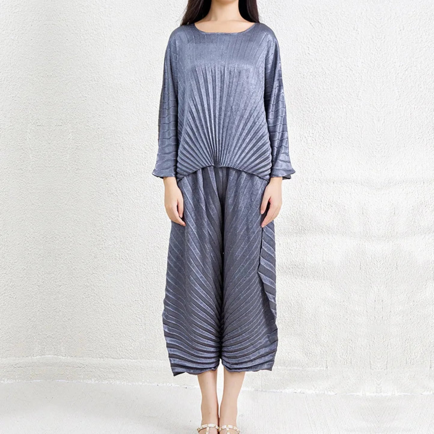 Women's Wide Leg Pleated Two-Piece Set