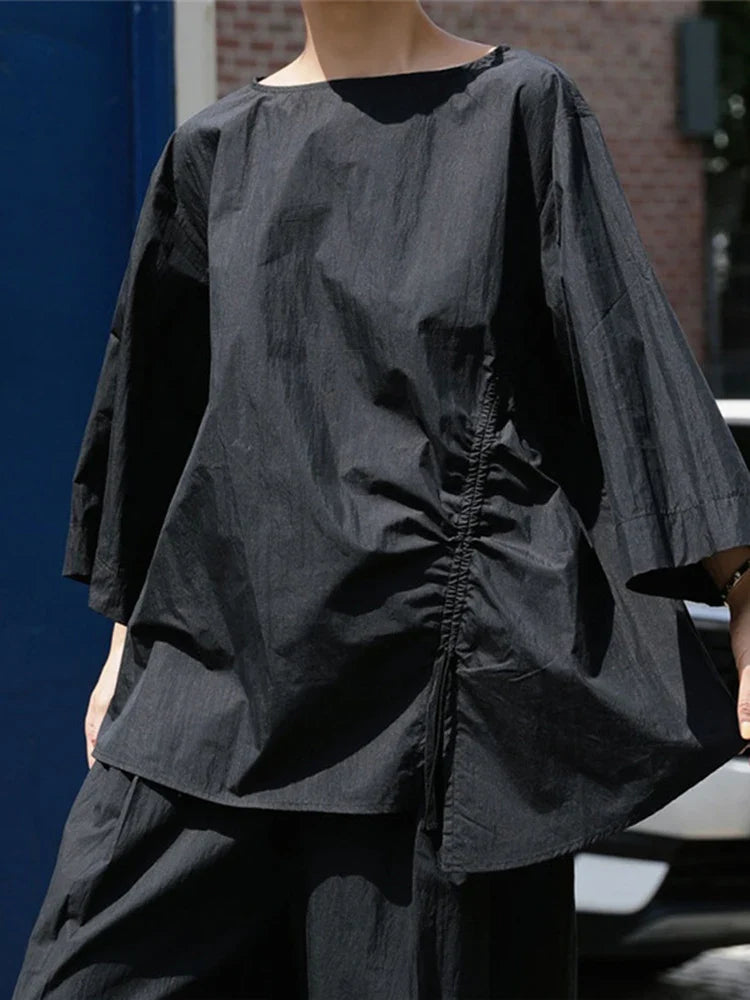 Japanese Cotton Top with Asymmetrical Ruching