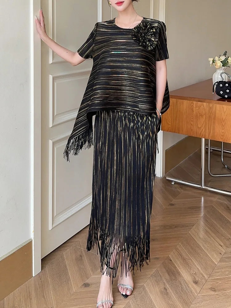 Luxury Modest Pleated Relaxed Skirt Set