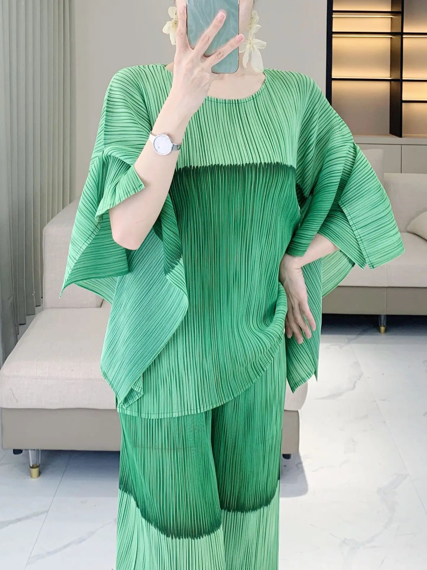 Luxe Japanese Pleats Pull-On Pants & Top Co-Ord Set