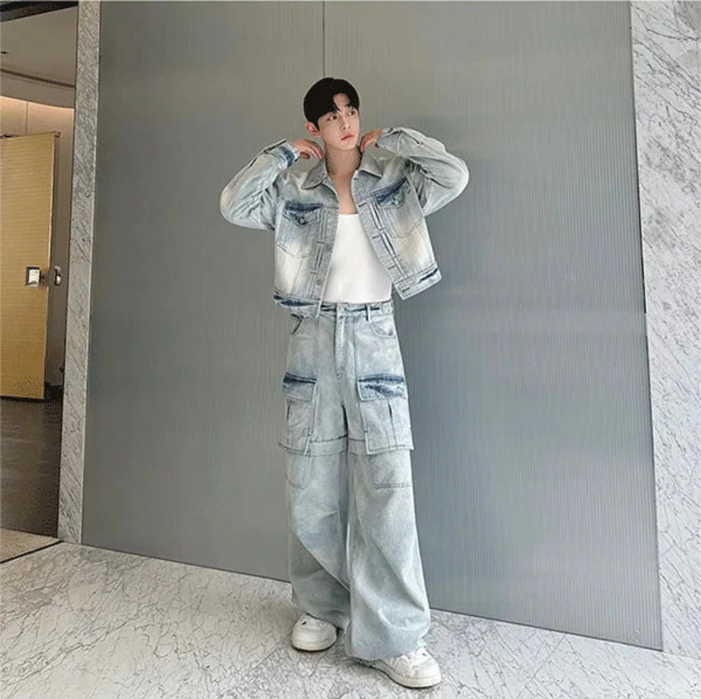 Men's 2 Piece Cargo Denim Convertible Jeans & Shorts Set