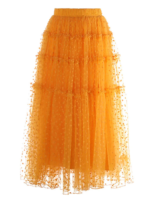 Swiss Dot Romantic Midi Skirt