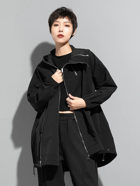 Sculptural Black Oversized Windbreaker Jacket