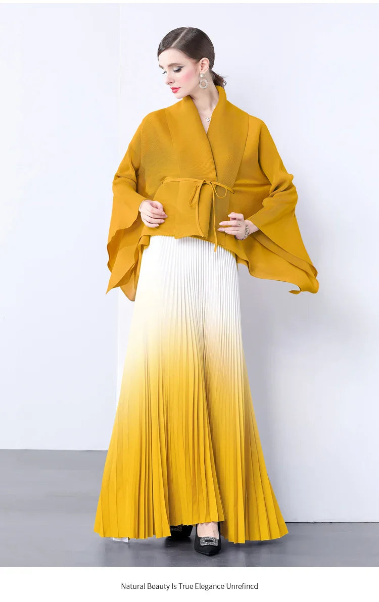 100% Real Pleated 2-Piece Long Skirt Set