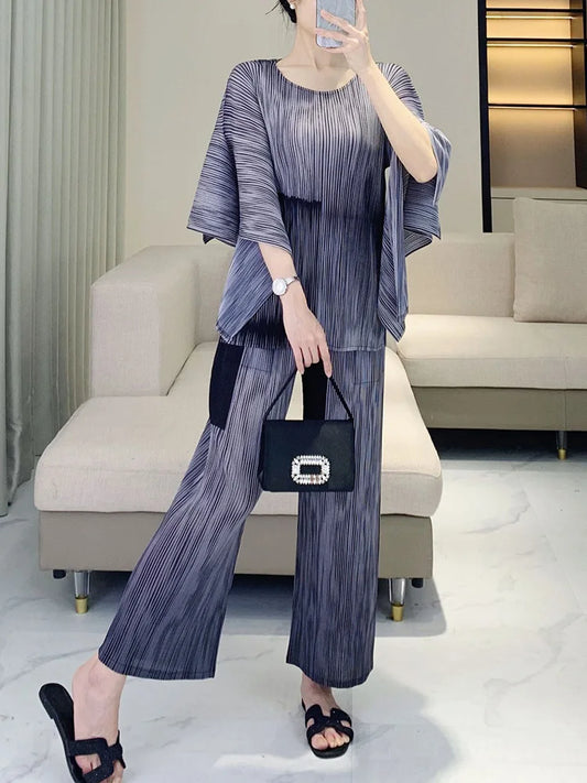 Luxe Japanese Pleats Pull-On Pants & Top Co-Ord Set