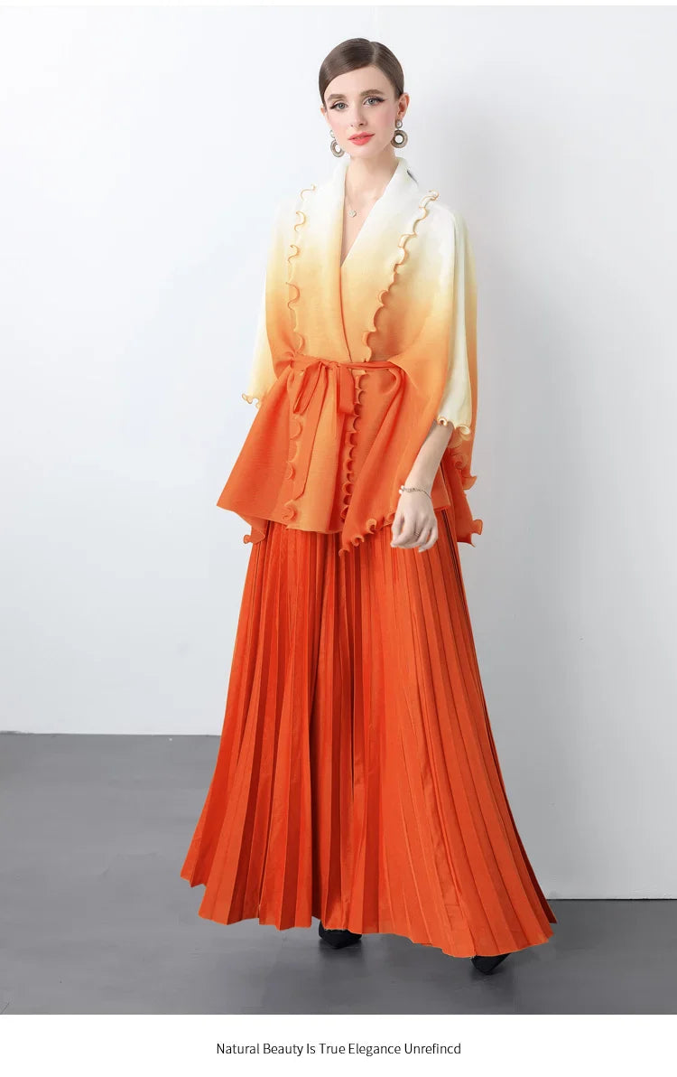 Plissé Pleated Long Skirt With Capelet Top